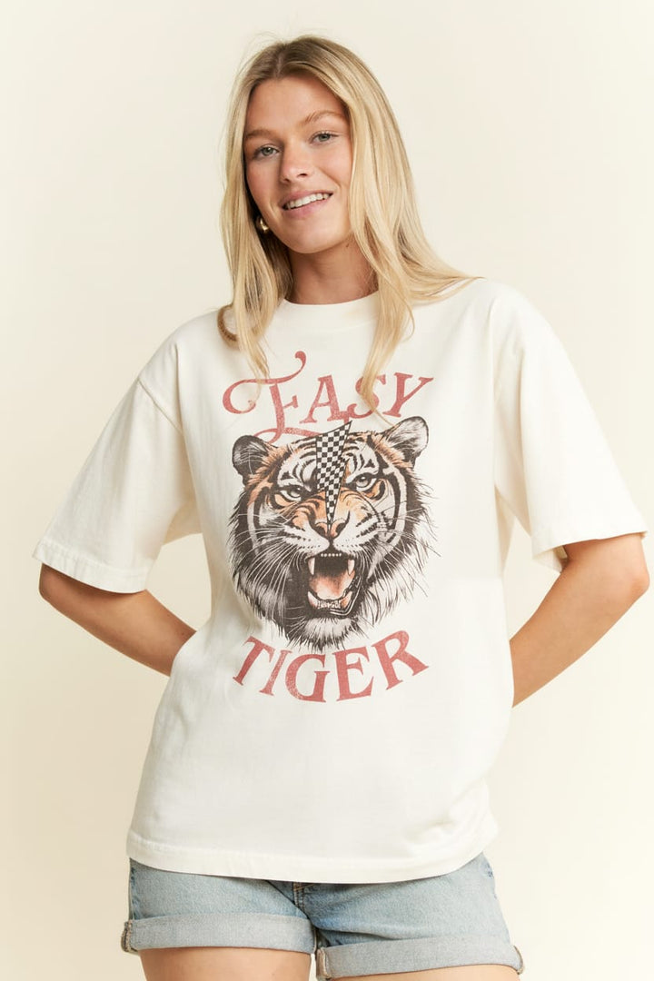 Off-white Jade by Jane Easy Tiger graphic tee with bold tiger illustration on front, casual and stylish graphic top.