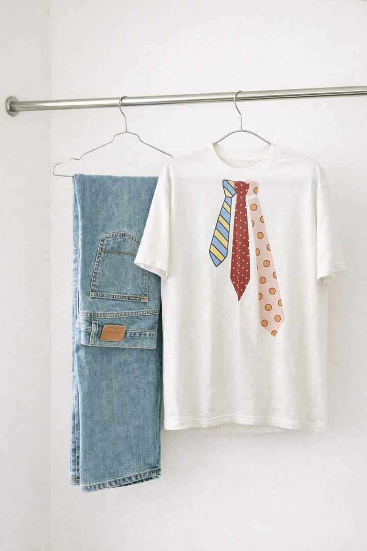 Off-white Jade by Jane novelty tie graphic tee, casual graphic shirt with playful tie design, perfect for a stylish everyday look.