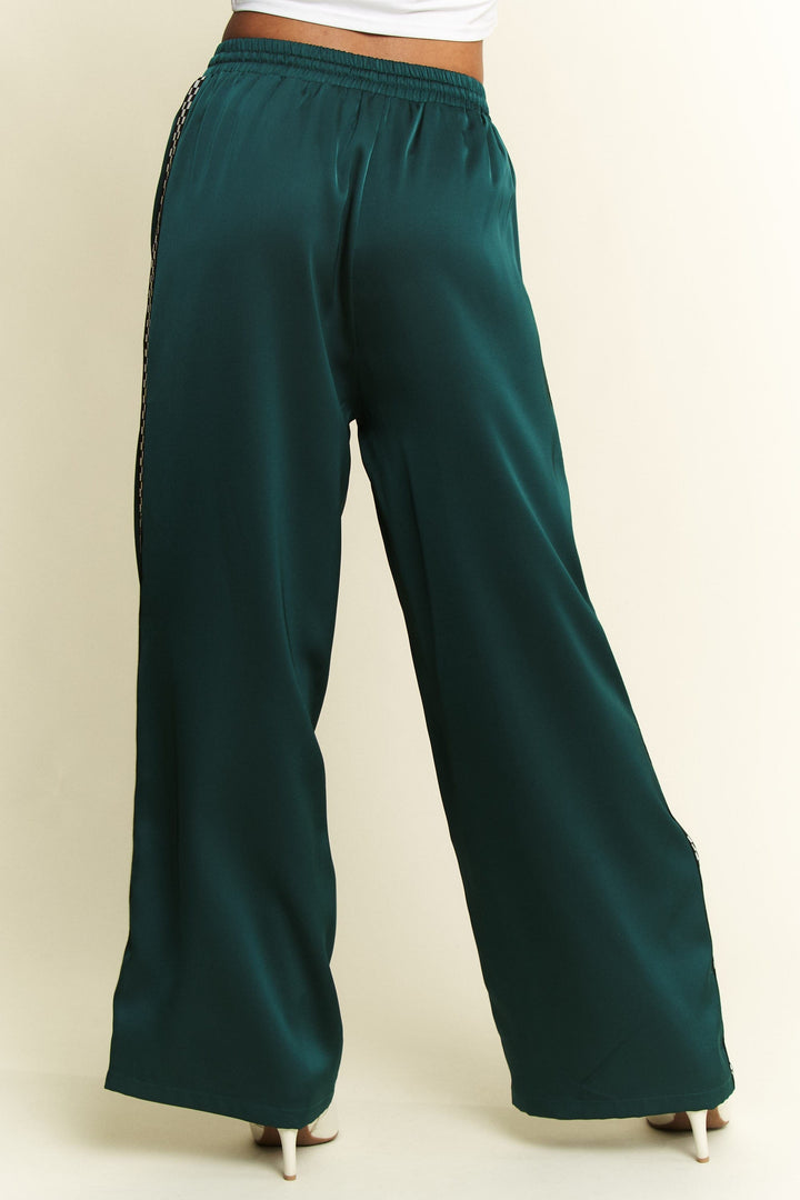 Jade by Jane Isabel satin sweatpants in a relaxed fit, featuring smooth satin fabric and a comfortable waistband.