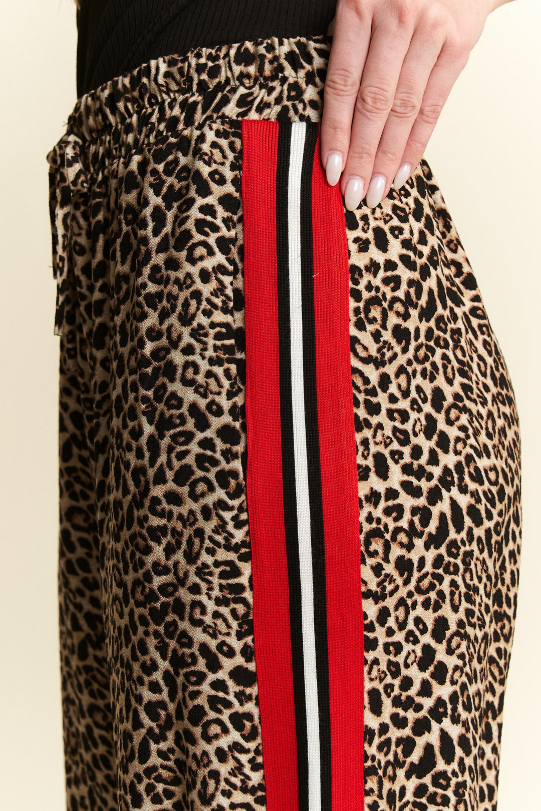 Jade by Jane Veda Leopard Contrast Pants featuring a stylish leopard print and contrasting fabric details.