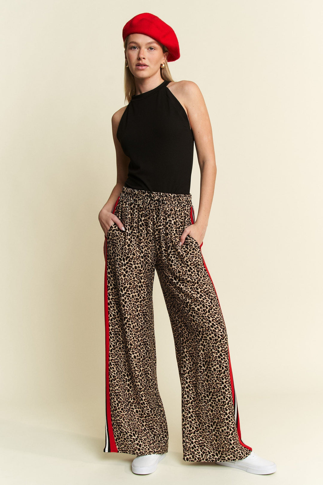 Jade by Jane Veda Leopard Contrast Pants featuring a stylish leopard print design and contrasting fabric details.