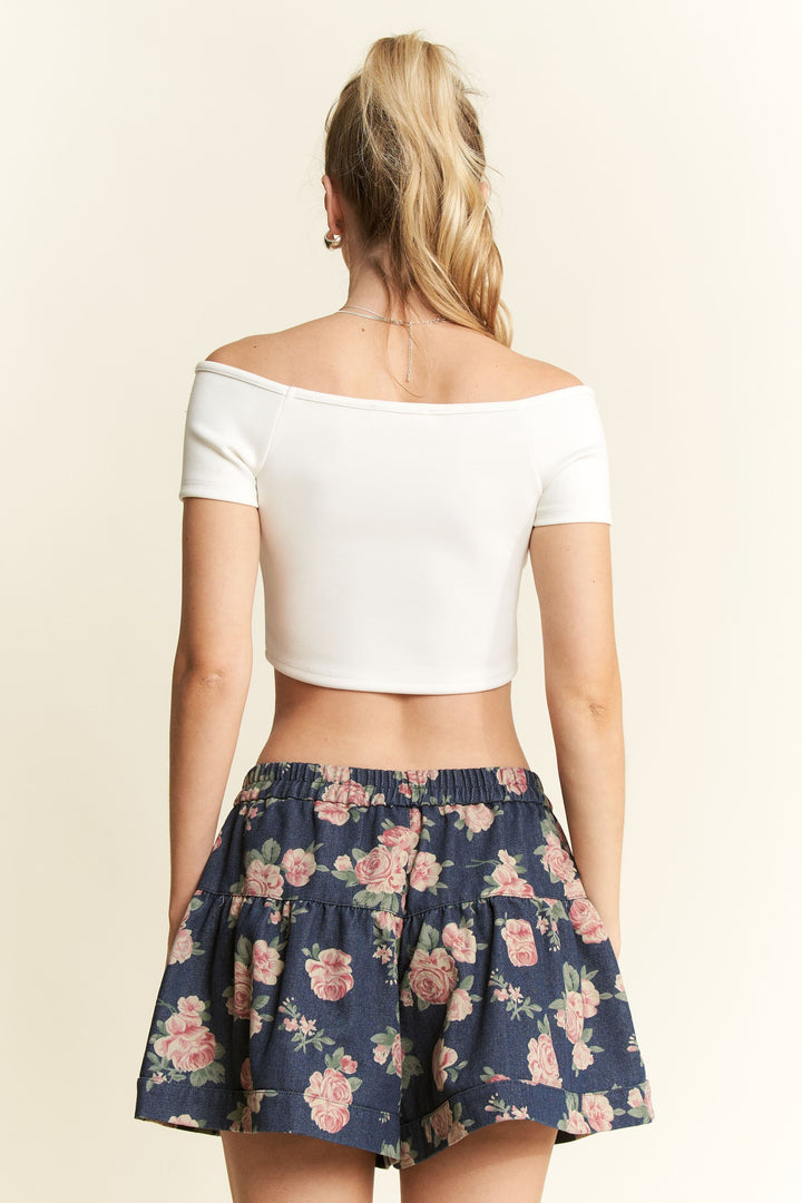 Jade by Jane Elina floral shorts with vibrant flower pattern, lightweight fabric, and casual fit perfect for summer wear.