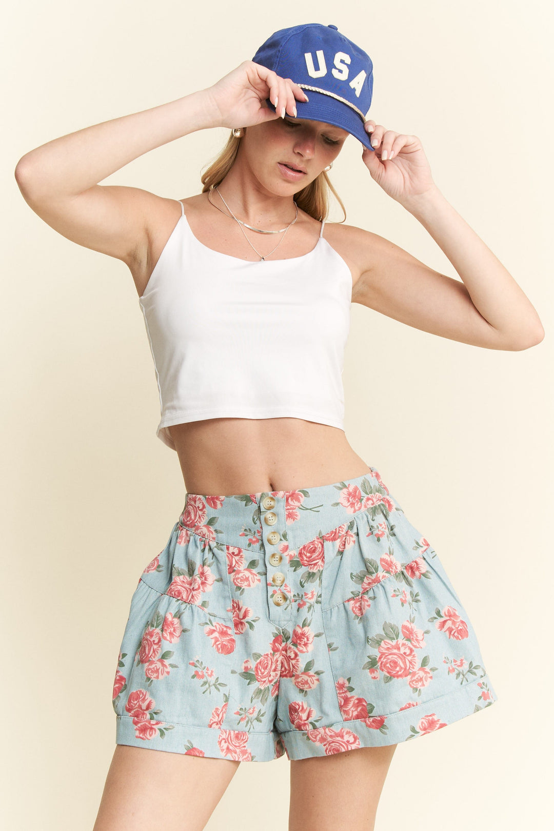 Jade by Jane Elina Floral Shorts with vibrant floral pattern, lightweight fabric, and relaxed fit for casual summer wear.