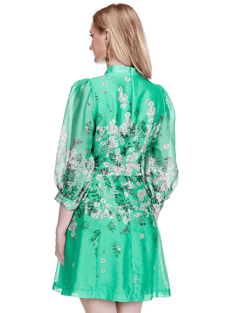 Jade Zoey stand collar A-line dress in soft fabric with a fitted bodice and flared skirt, displayed on a hanger.