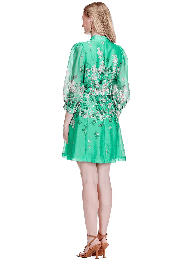 Jade Zoey stand collar A-line dress with a fitted bodice and flowing skirt, featuring a stylish collar and elegant design.