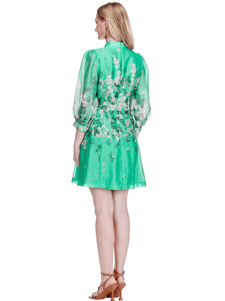 Jade Zoey stand collar A-line dress with a fitted bodice and flowing skirt, featuring a stylish collar and elegant design.