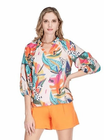 Jade Top Tropical Foliage / XS Brynn Peasant Top