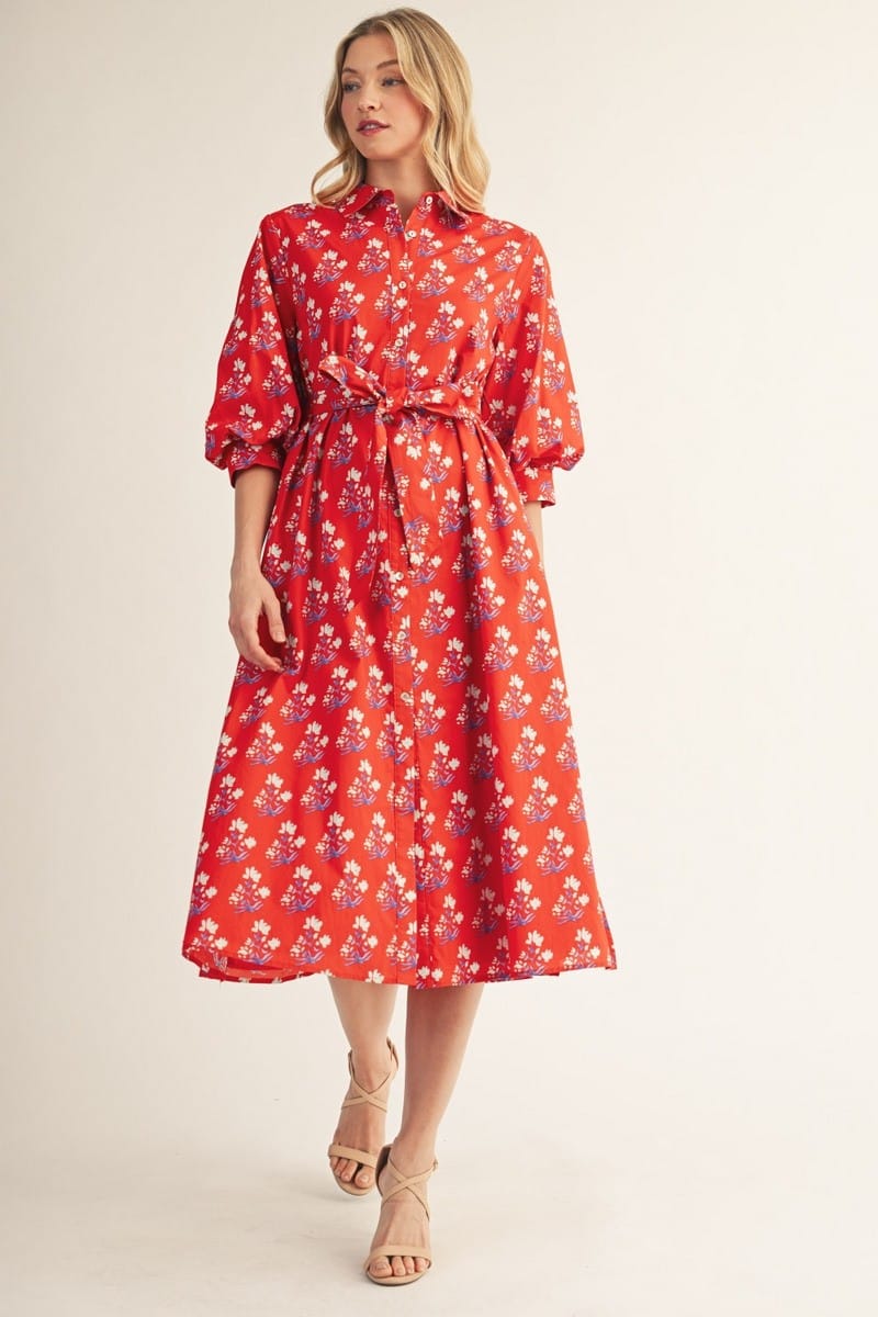 Jodifl Midi Dress Julia Waist Tie Floral Midi Dress