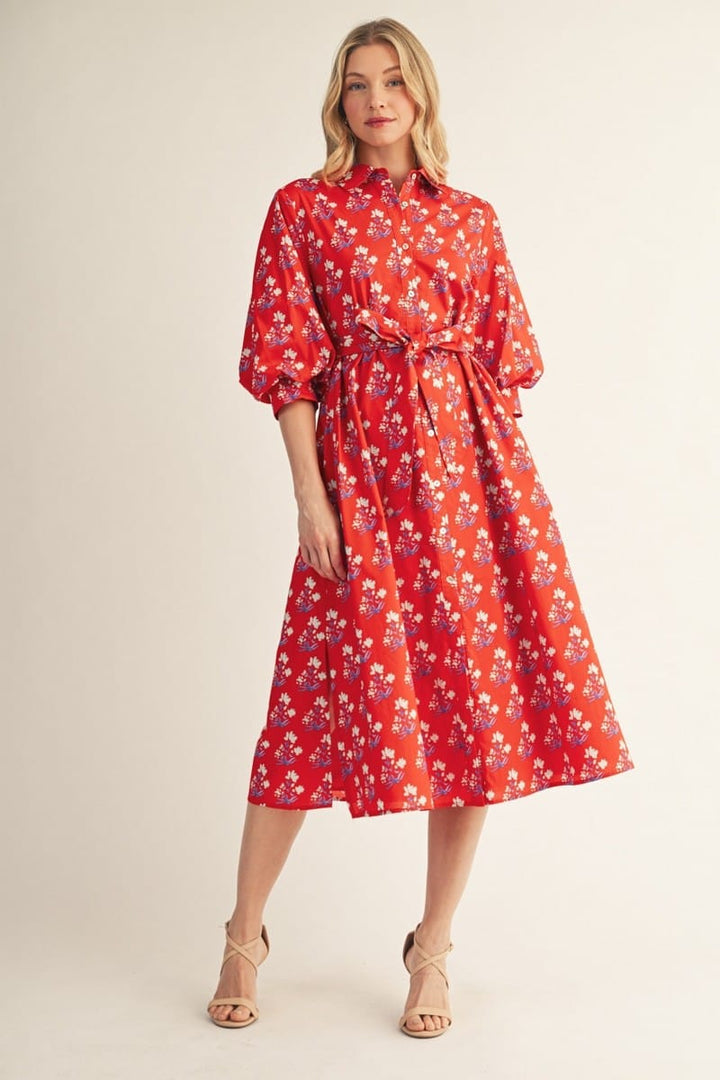 Jodifl Midi Dress Julia Waist Tie Floral Midi Dress