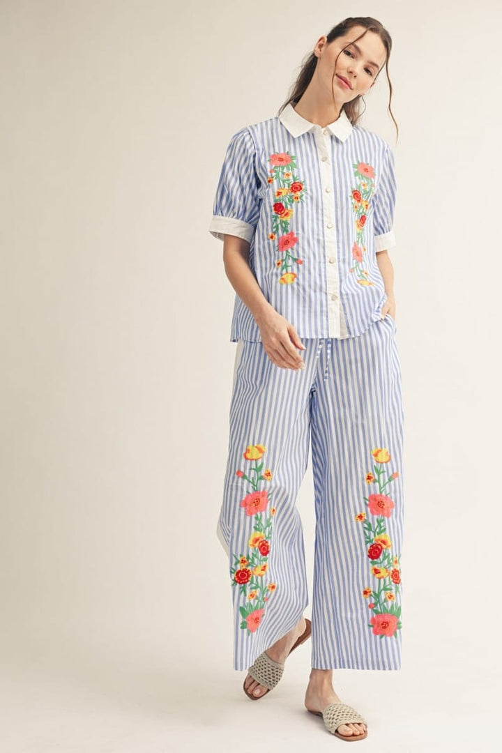 Jodifl Pamela striped pants featuring a relaxed fit with bold vertical stripes and a comfortable waistband.