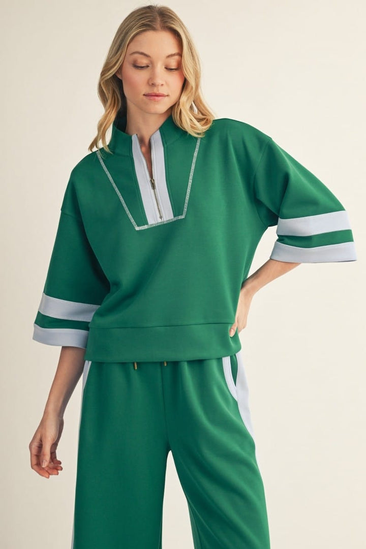 Jodifl Sweatshirt Green / S Lyla Contrast Zip Sweatshirt