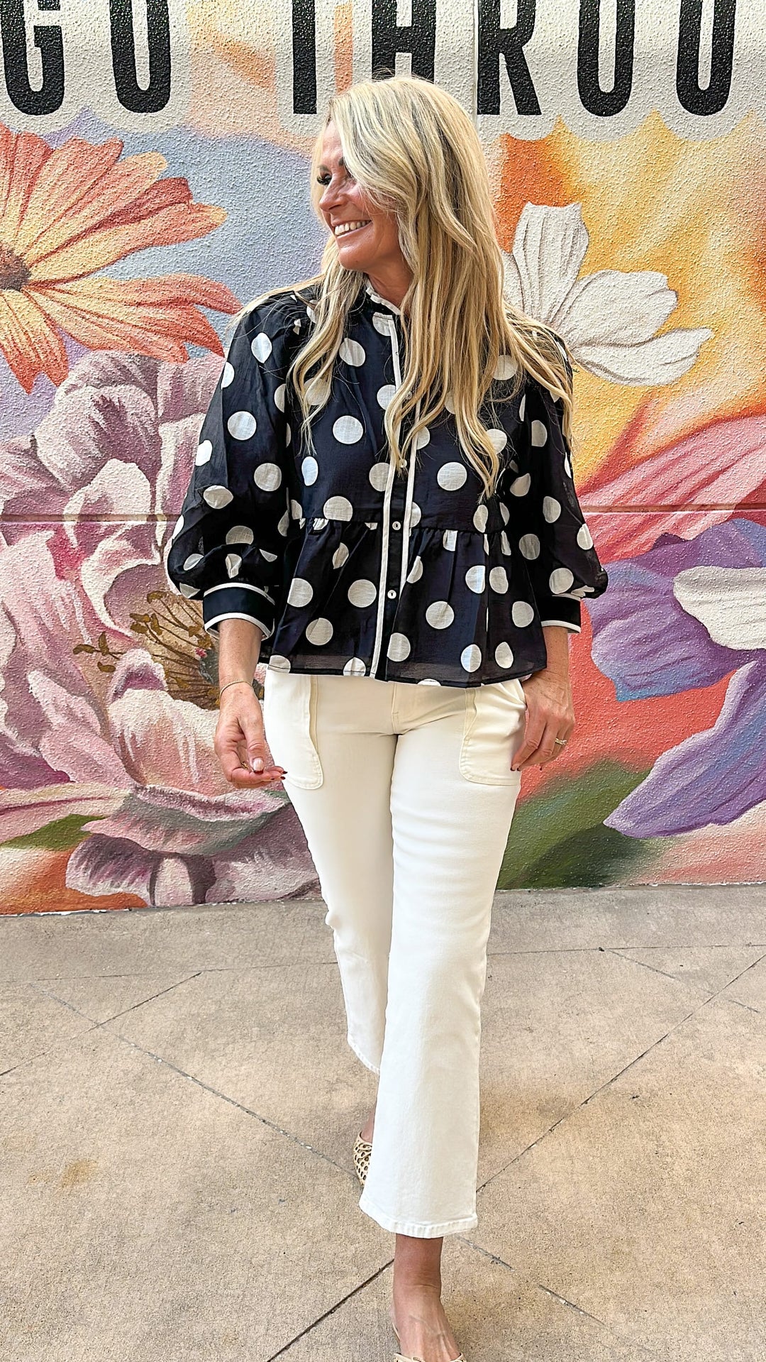 Jodifl Ayla Polka Dot Top featuring a lightweight fabric, classic polka dot pattern, and a stylish, casual design.