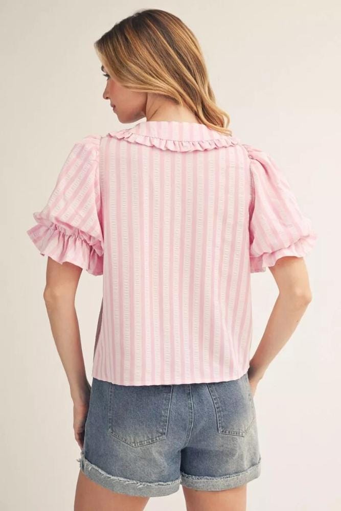 Jodifl Gabriela Puff Sleeve Top featuring long puffed sleeves and a fitted bodice, styled for casual or dressy occasions.
