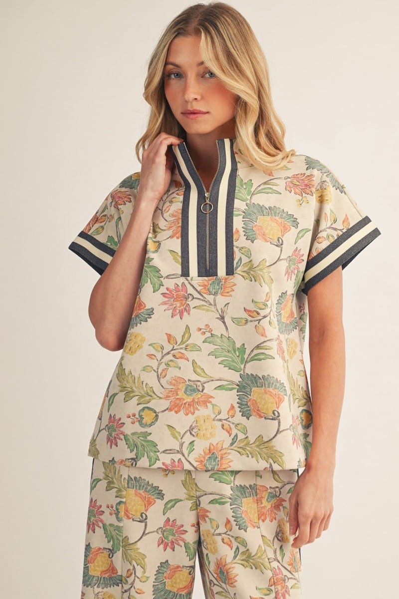 Jodifl Top Oatmeal / S Kinsley Contrast Zip Top