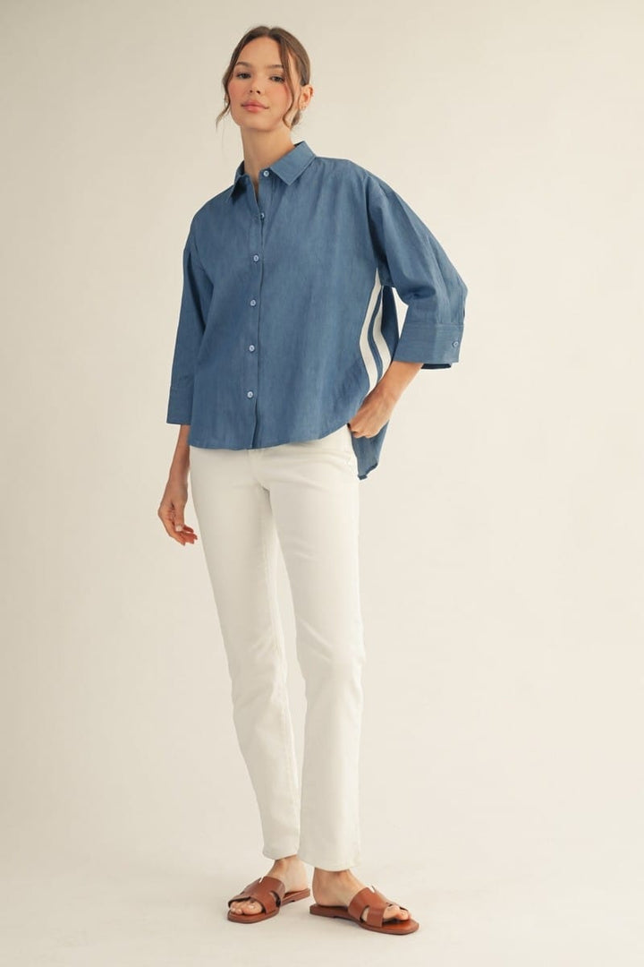 Jodifl Sierra Trim Accent Top featuring a stylish design with trim details, shown in a close-up view of the fashionable women&