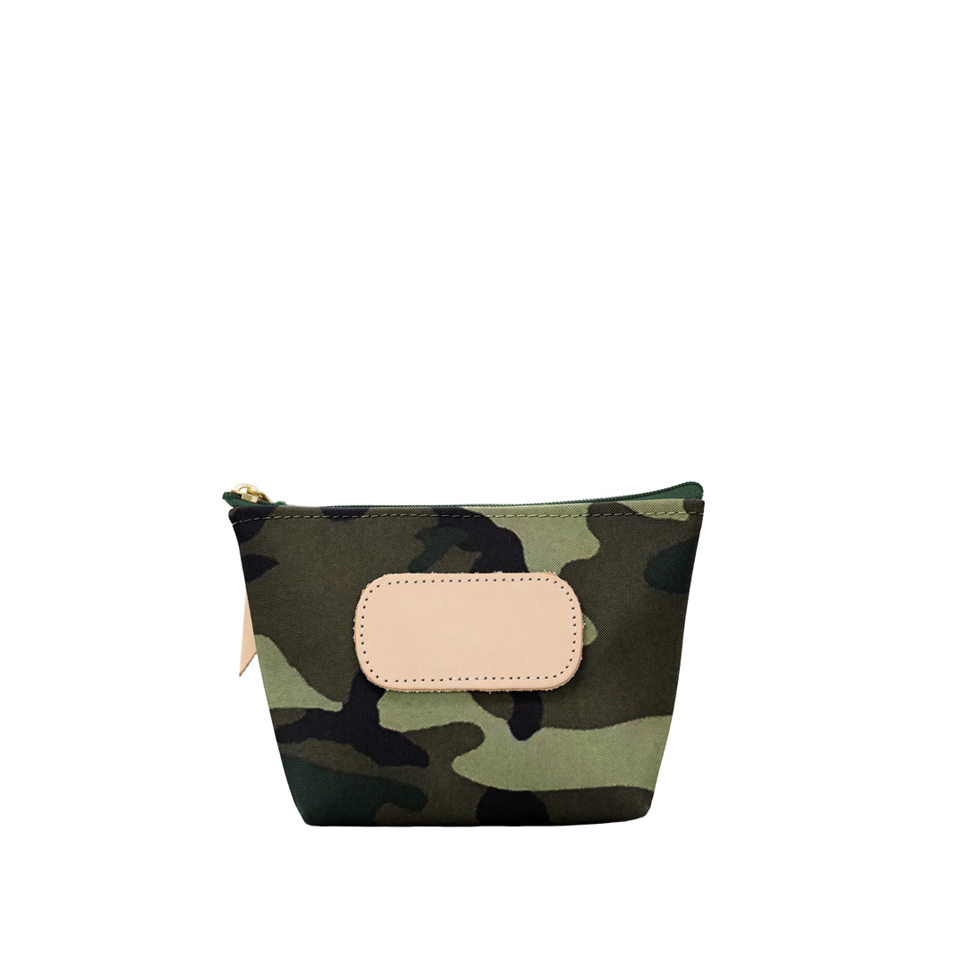 Jon Hart Design Chico Zip Bag in classic camo-coated canvas, showcasing a stylish compact bag with zipper closure.