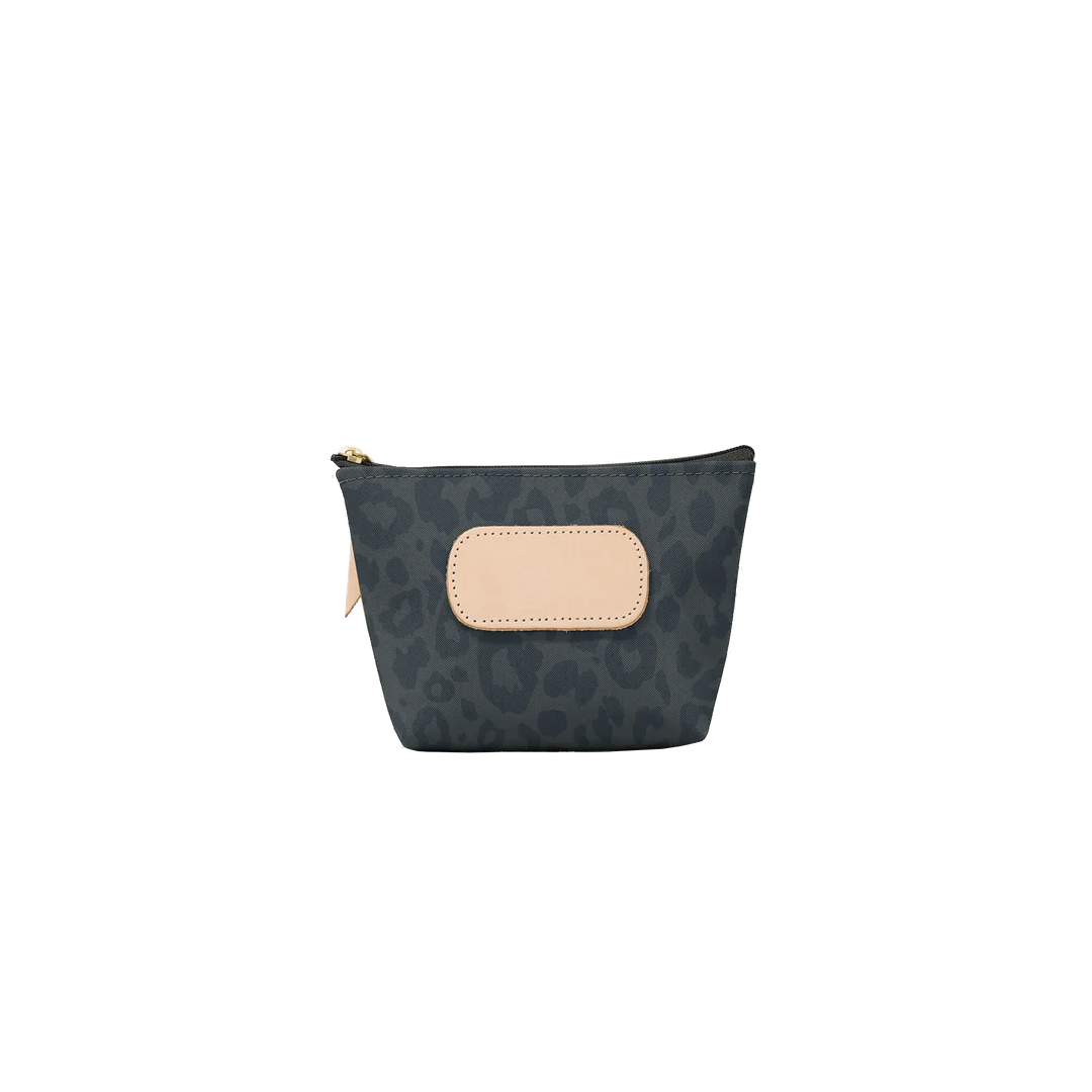 Jon Hart Design Chico Zip Bag made of dark leopard-coated canvas, featuring a compact, stylish bag with zipper closure.