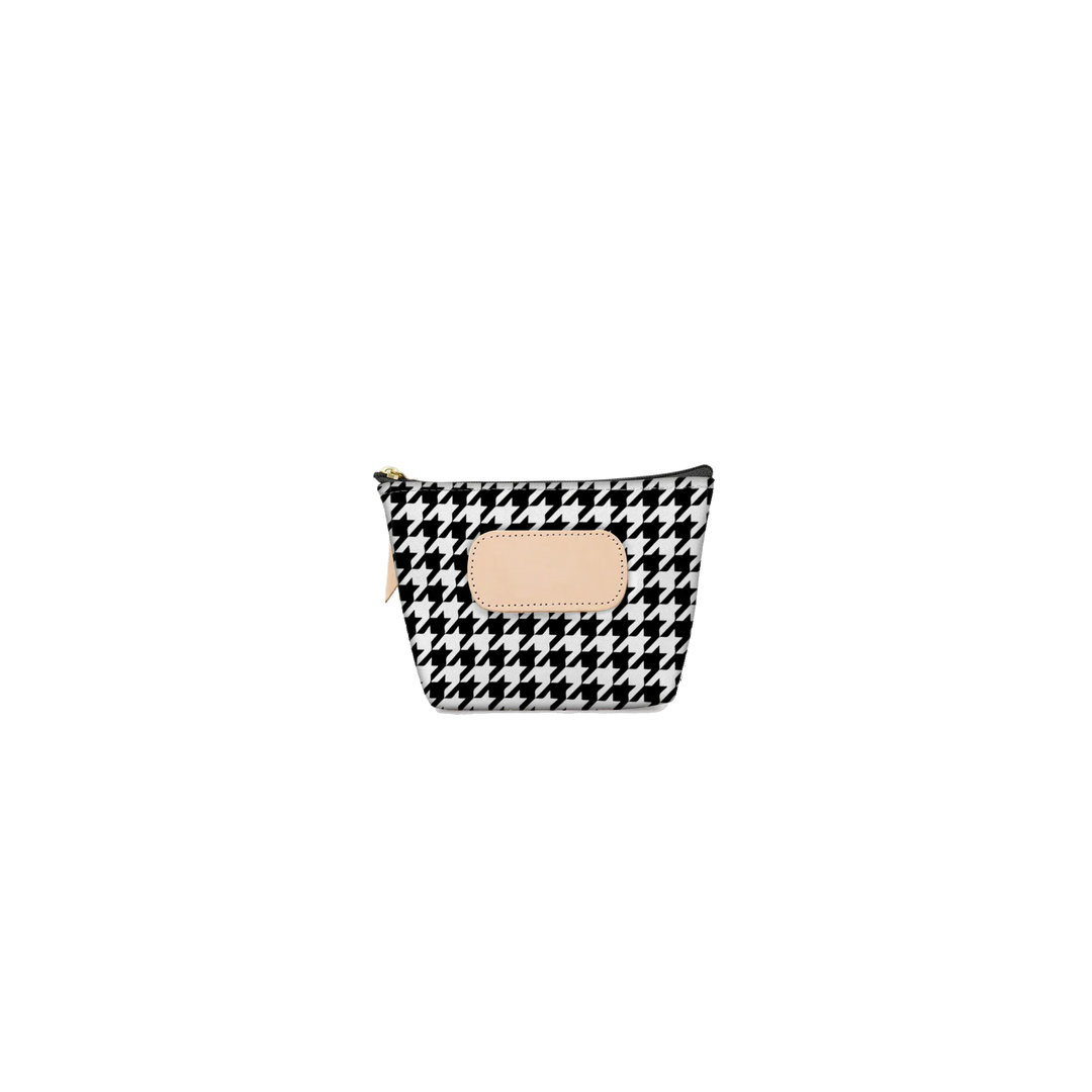 Jon Hart Design Chico Zip Bag in houndstooth-coated canvas, featuring a compact, stylish bag with a zip closure and leather accents.