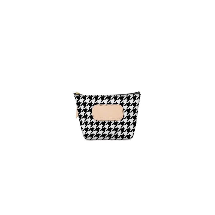 Jon Hart Design Chico Zip Bag in houndstooth-coated canvas, featuring a compact, stylish bag with a zip closure and leather accents.