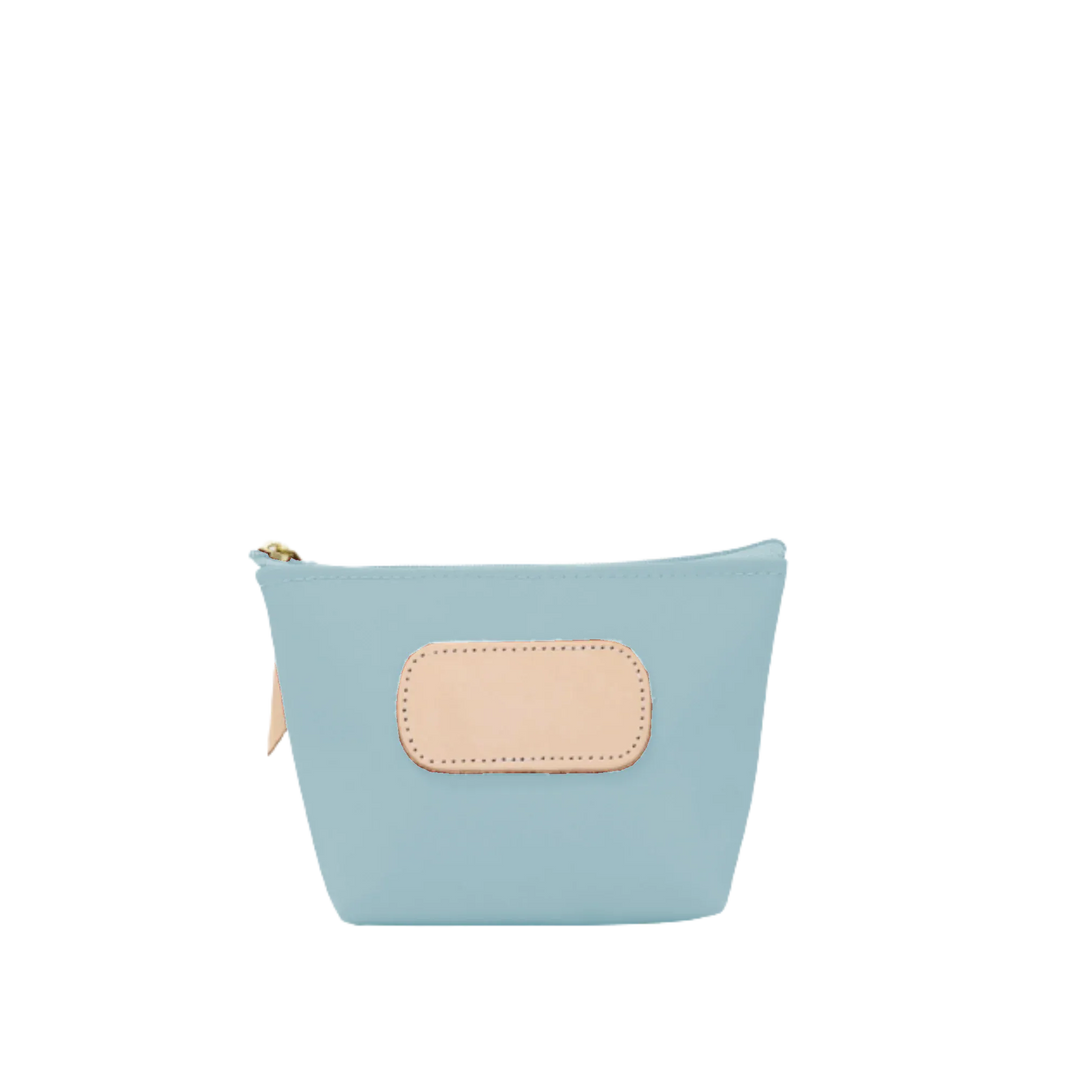 Jon Hart Design Chico Zip Bag in ice blue coated canvas, showing its compact, stylish bag with a zipper closure and durable material.
