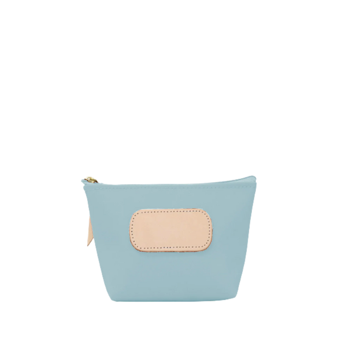Jon Hart Design Chico Zip Bag in ice blue coated canvas, showing its compact, stylish bag with a zipper closure and durable material.