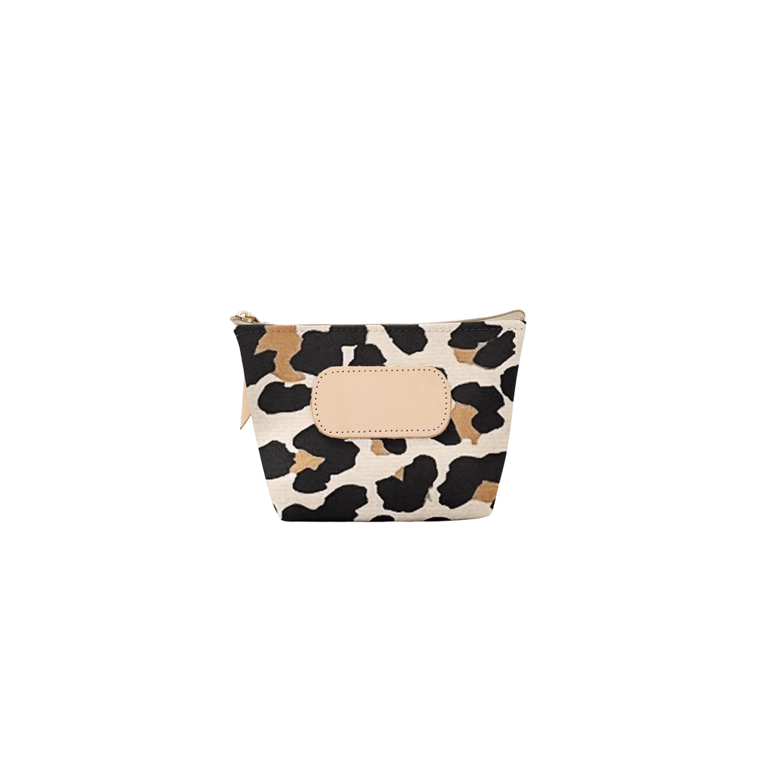 Jon Hart Design Chico Zip Bag with leopard-coated canvas, showcasing its stylish zipper closure and compact bag design.