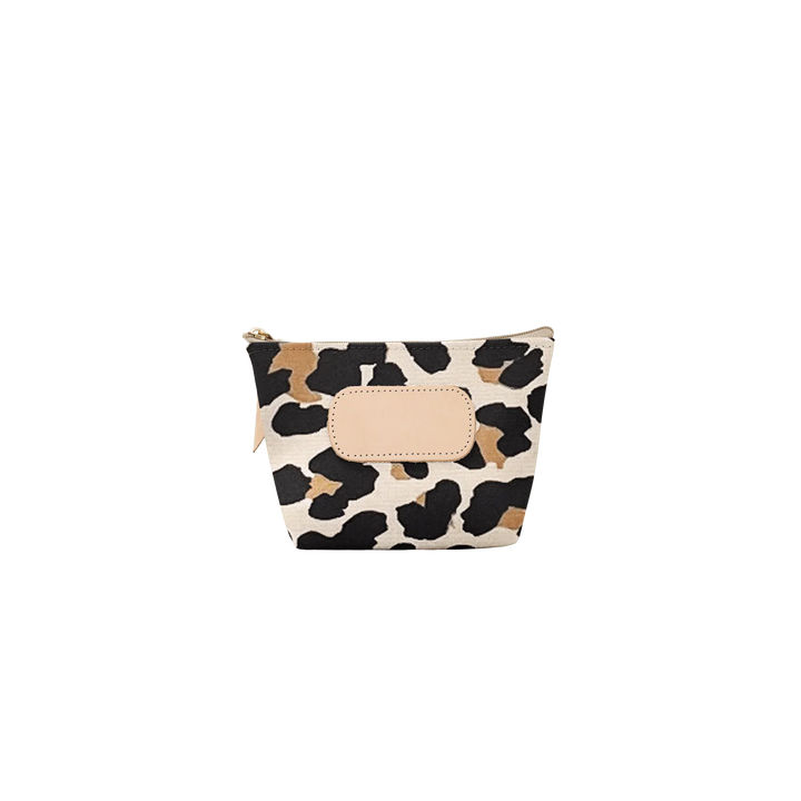 Jon Hart Design Chico Zip Bag with leopard-coated canvas, showcasing its stylish zipper closure and compact bag design.