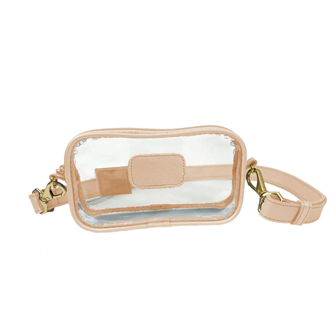Jon Hart Design Clear Crosslet bag in natural leather with transparent crossbody strap and sleek design.