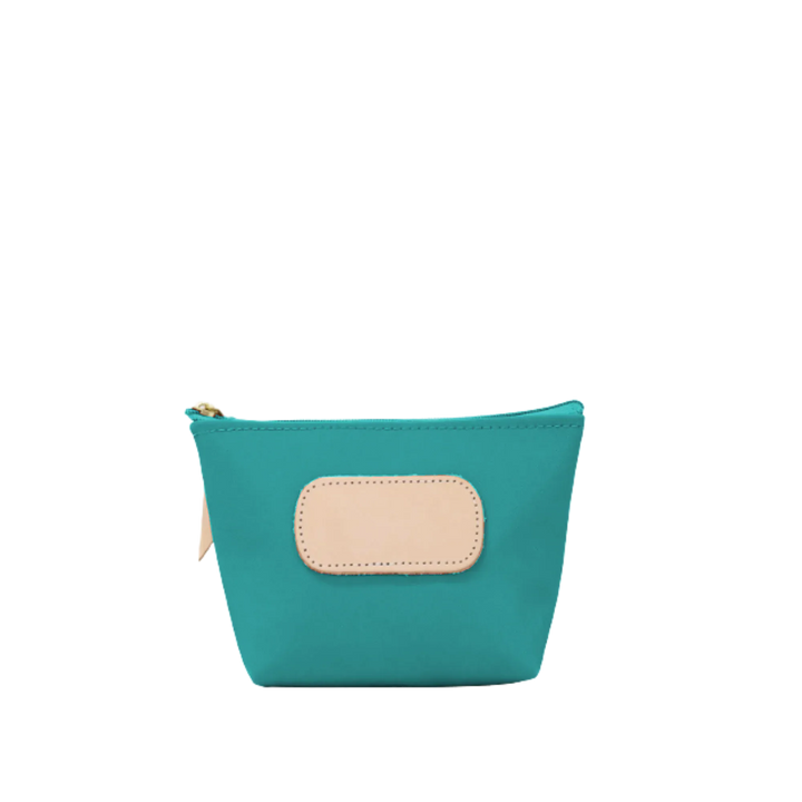 Jon Hart Design teal-coated canvas Chico Zip Bag showing its compact, stylish shape with a zipper closure and sleek design.