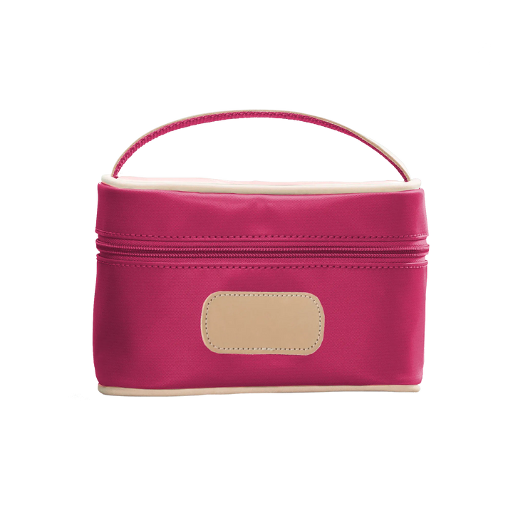 Jon Hart Mini Makeup Case in berry-coated canvas, compact makeup bag with zipper closure, designed by Jon Hart Design