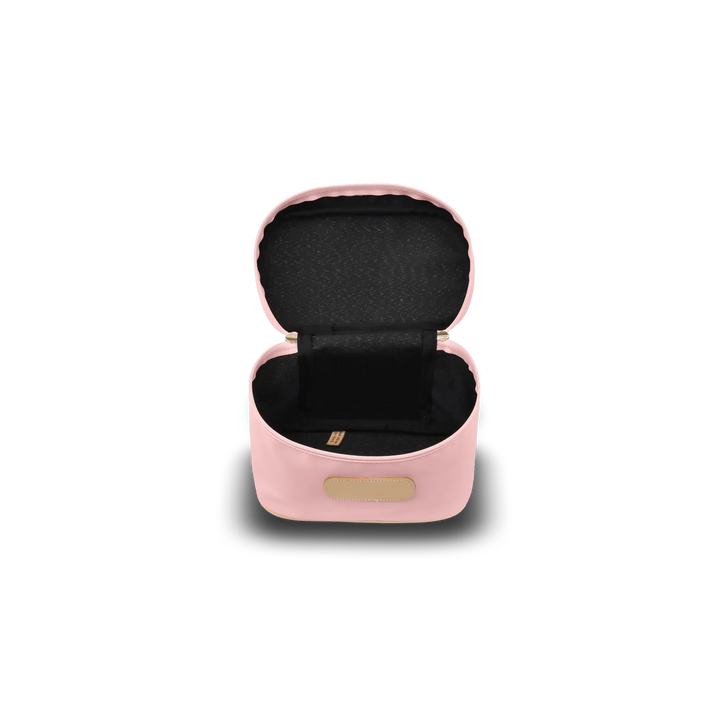 Jon Hart Design makeup case, a stylish makeup bag with a sleek exterior, ideal for organizing cosmetics on the go.
