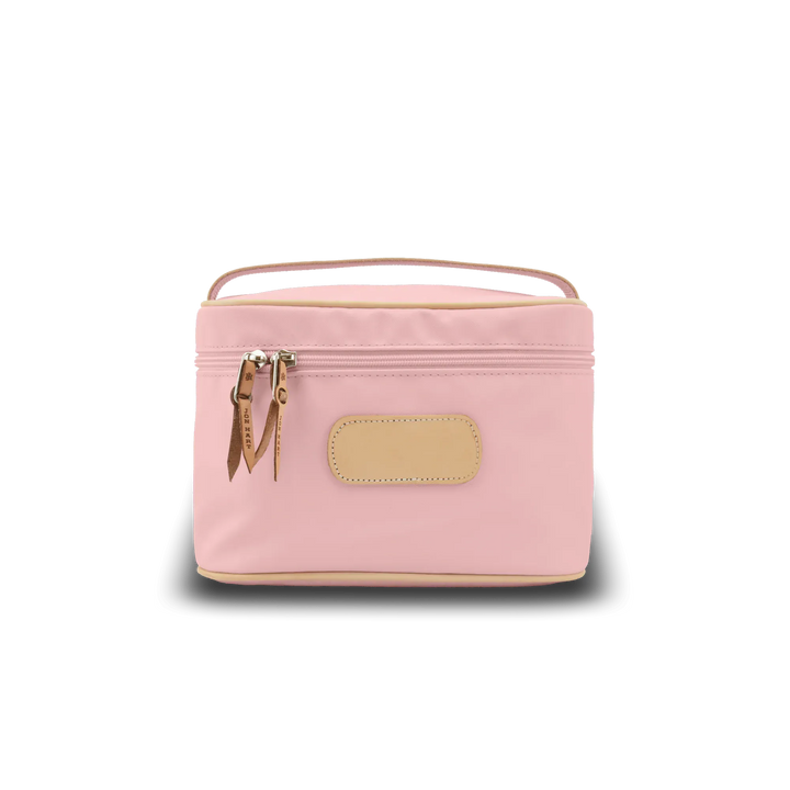 Jon Hart Design makeup bag made of rose-coated canvas, stylish and spacious makeup case for organizing beauty essentials.