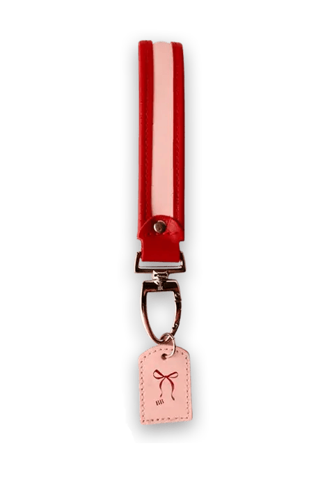 Jon Hart Design Tote Pearl Keychain - Rose Canvas w/ Red Trim / Logo Centered Jon Hart x Beaded Blondes Collab