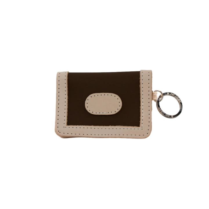 Jon Hart Design ID wallet made of espresso-coated canvas, featuring multiple card slots and a secure ID window.