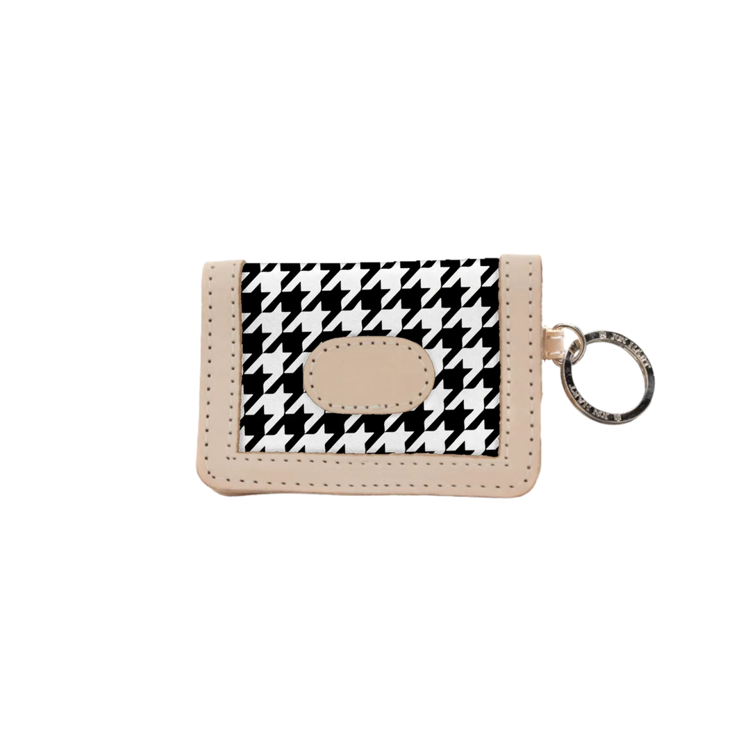 Jon Hart Design ID wallet made of houndstooth-coated canvas, featuring multiple card slots and a sleek, compact design.