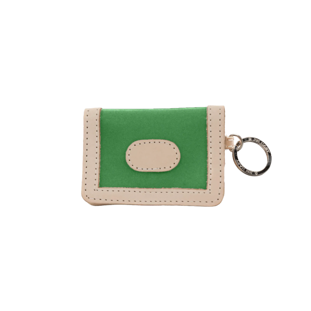 Jon Hart Design ID wallet in Kelly green coated canvas with multiple card slots and sleek design for everyday use.