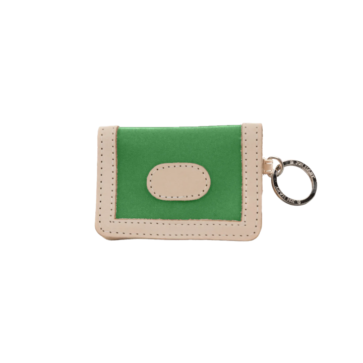Jon Hart Design ID wallet in Kelly green coated canvas with multiple card slots and sleek design for everyday use.