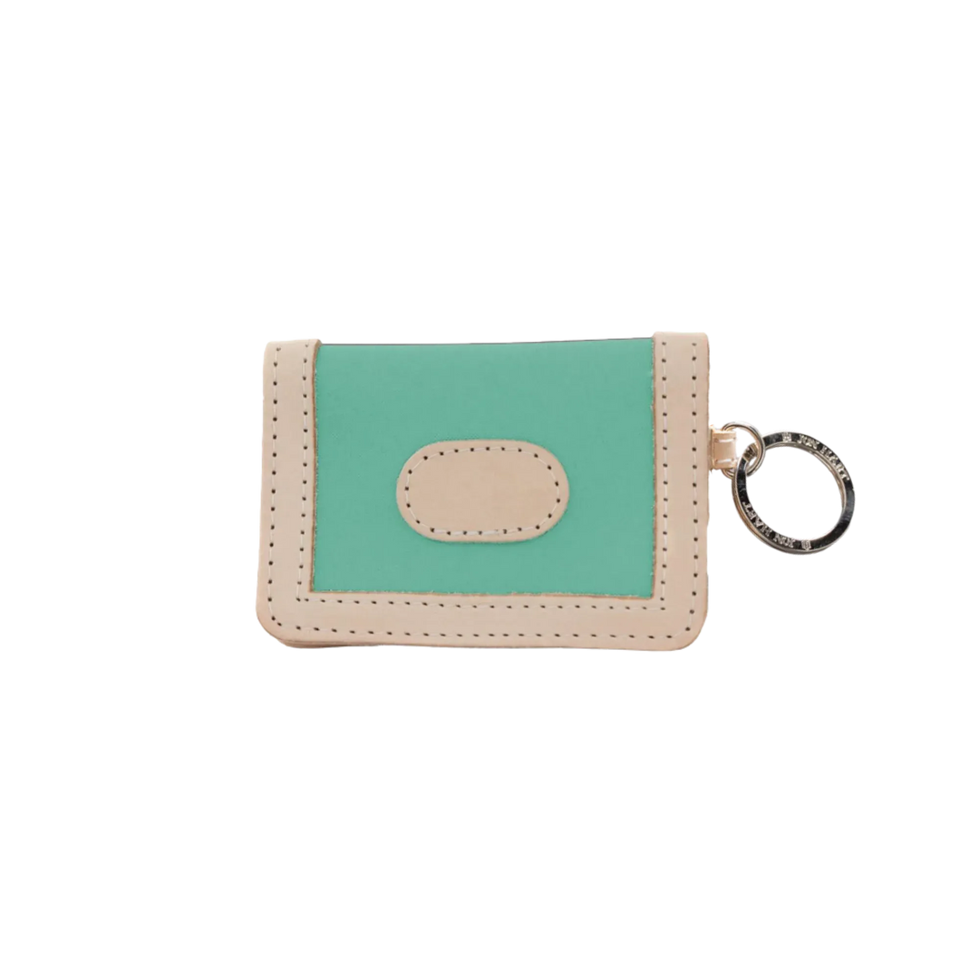 Jon Hart Design mint-coated canvas ID wallet with multiple card slots and a clear ID window.