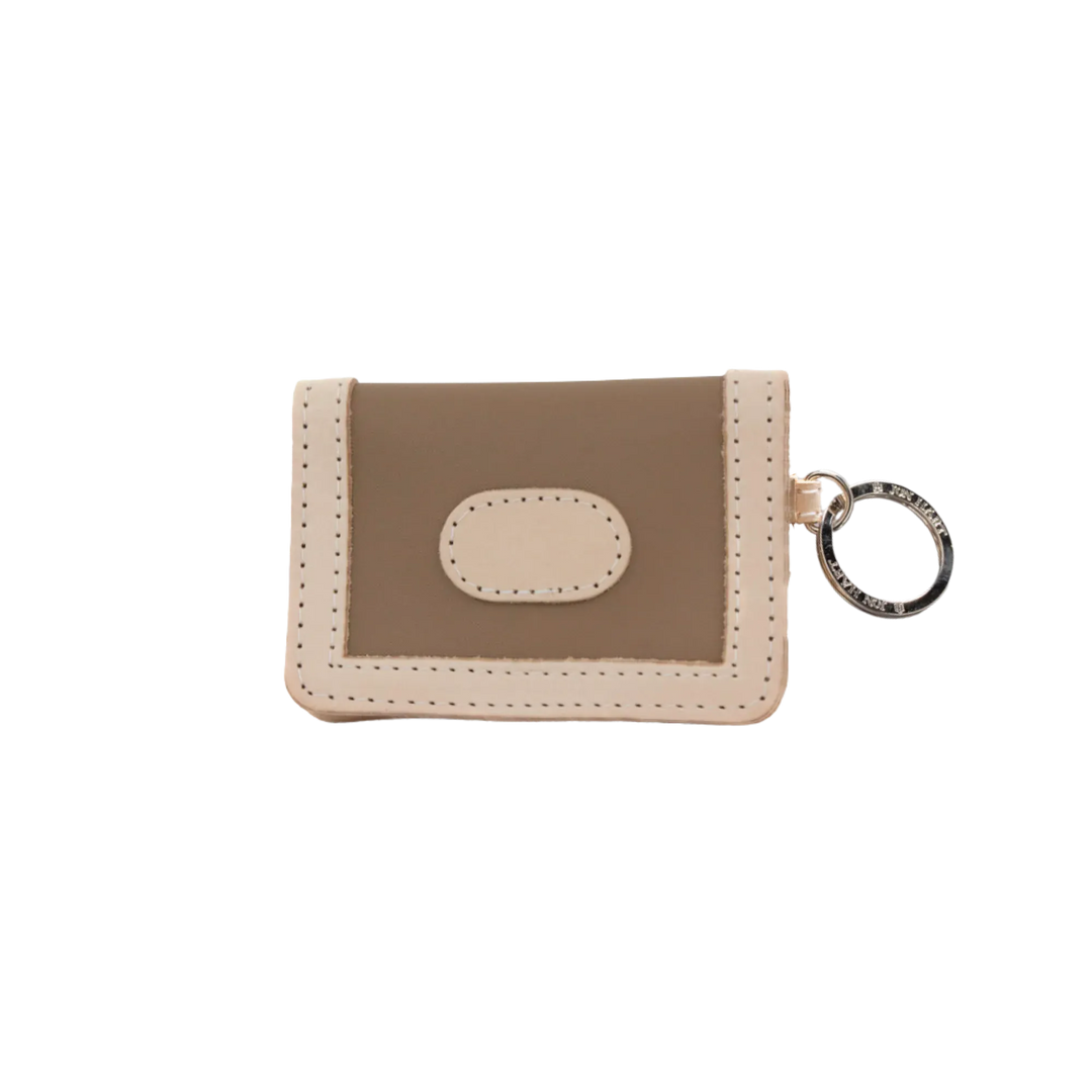 Jon Hart Design saddle-coated canvas ID wallet with multiple card slots and a clear ID window.