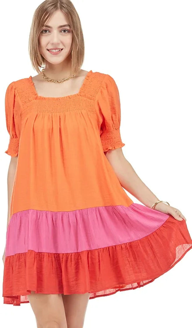 Joy Joy Dress Orange / XS Cyria Smocked Colorblock Dress