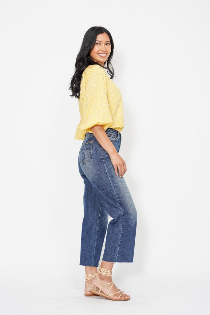 Judy Blue Denim High Waist Back Pocket Embroidery Crop Wide