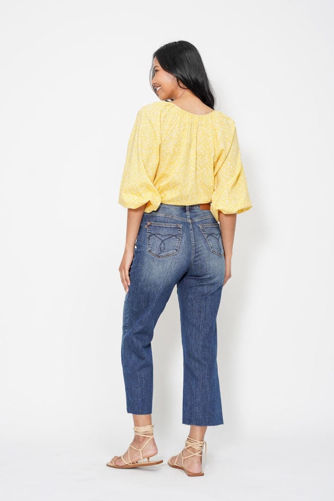 Judy Blue Denim High Waist Back Pocket Embroidery Crop Wide