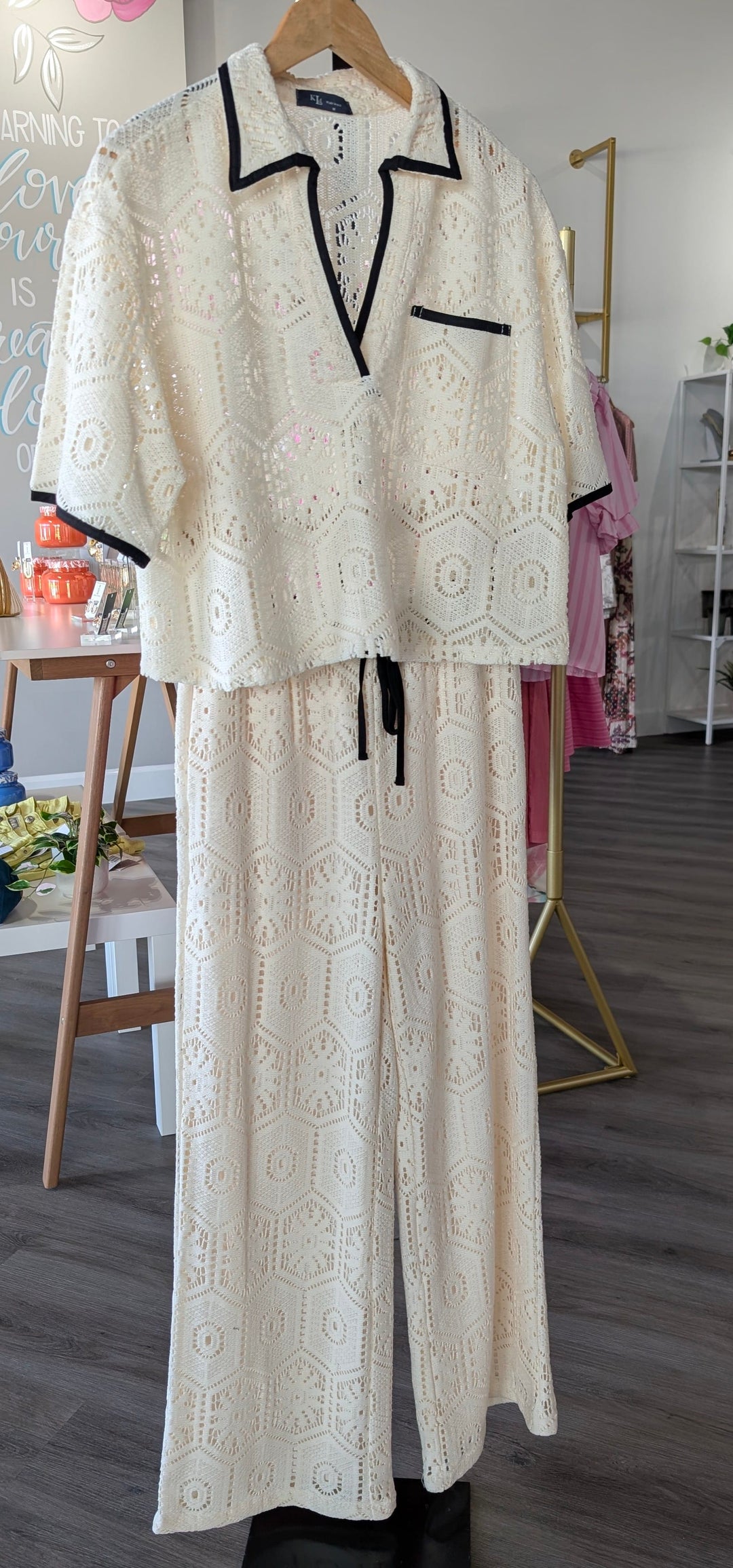 KLd. Signature Set Ivory / Black / XS Gemma Open Knit Set
