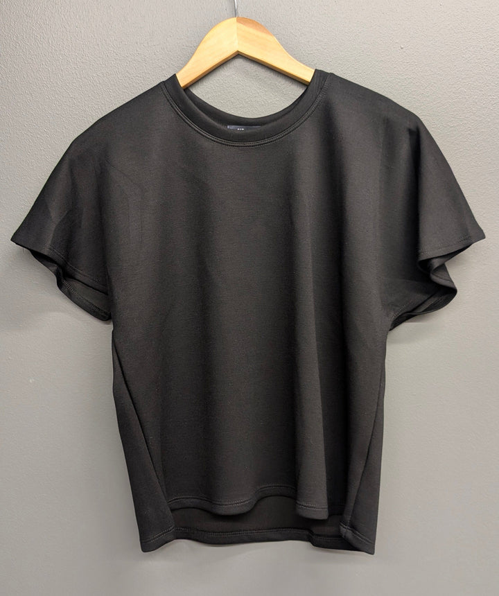 Black Alessia Flared Top by KLd. Signature, showing a stylish, fitted top with flared sleeves and a sleek design.