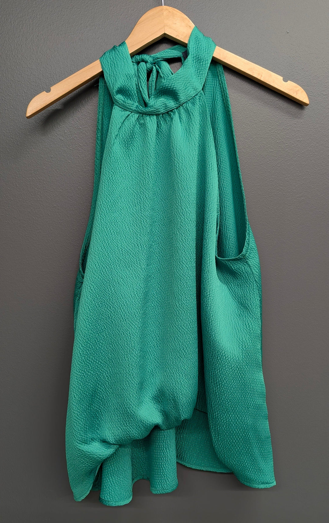 Green Hadley Satin Top by KLd. Signature featuring a smooth satin fabric and a stylish, modern design.