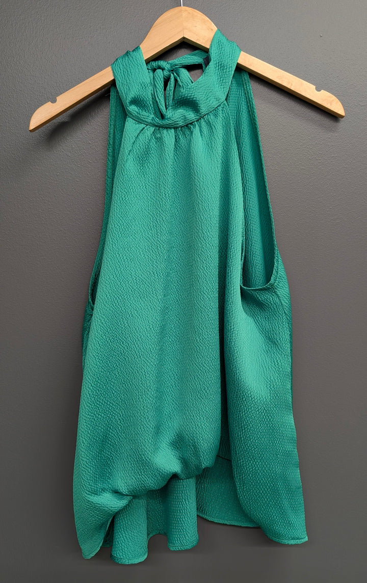 Green Hadley Satin Top by KLd. Signature featuring a smooth satin fabric and a stylish, modern design.