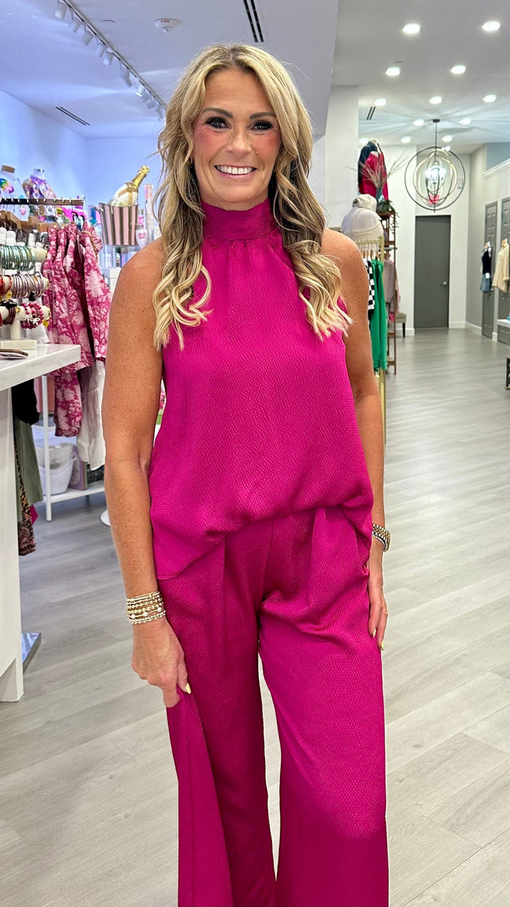 KLd. Signature Hadley Satin Top, stylish sleeveless top with a smooth satin finish, perfect for elegant casual wear.