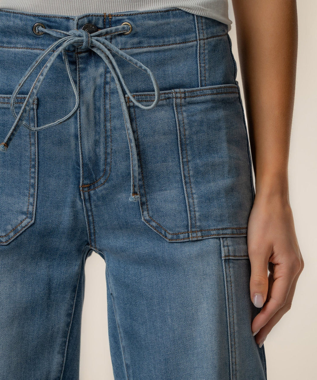 KUT from the Kloth Ashton high-rise slouchy barrel denim jeans, front view showing relaxed fit and classic blue wash.