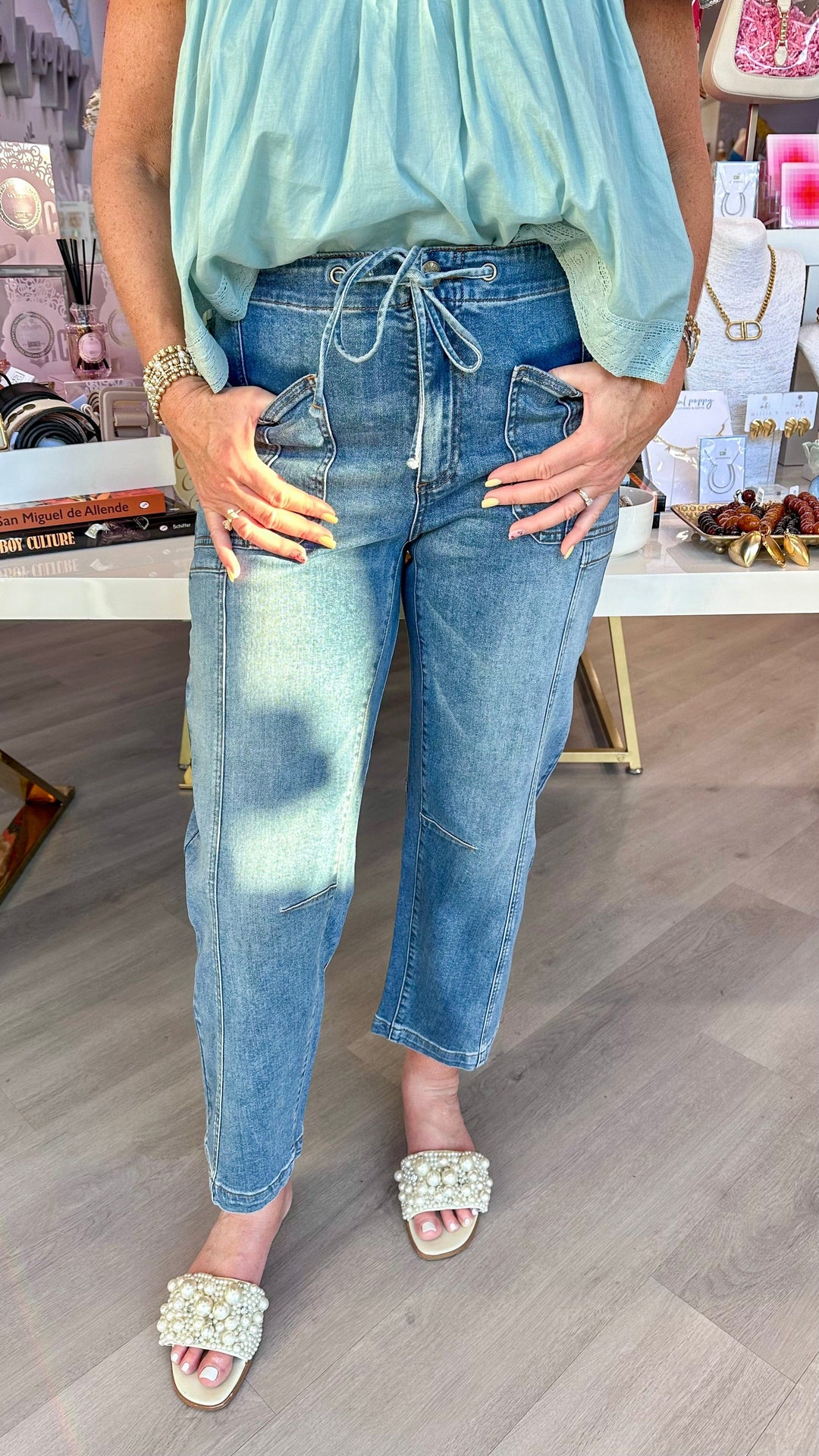 KUT from the Kloth Ashton high-rise slouchy barrel denim jeans, front view showcasing relaxed fit and high waist style.