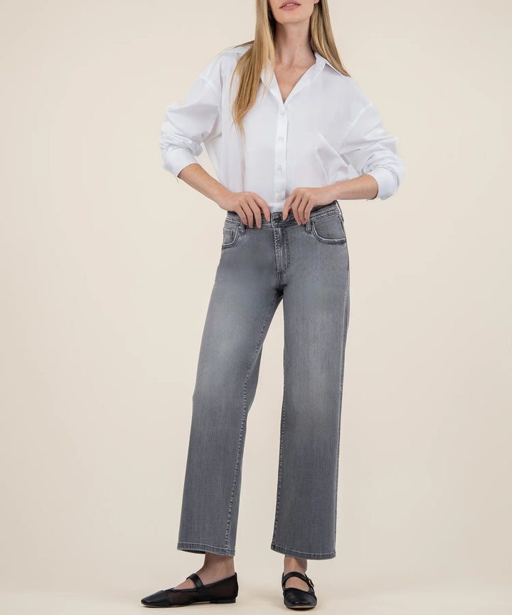 KUT from the Kloth Denim Explained w/ Gray Wash / 00 Charlotte Mid Rise Wide Leg - KG2060MA1L